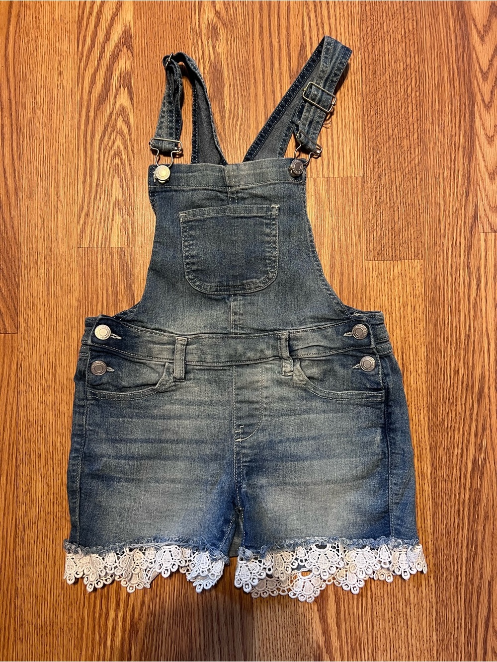 Vanilla Star Blue Denim Lace-Trim Shortalls for Kids